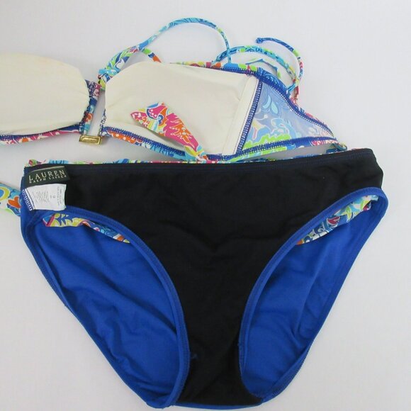 LAUREN Ralph Lauren 2 pc Swimsuit Bikini Sz 6 Blue Paisley Halter Neck Tie Back - Picture 8 of 9